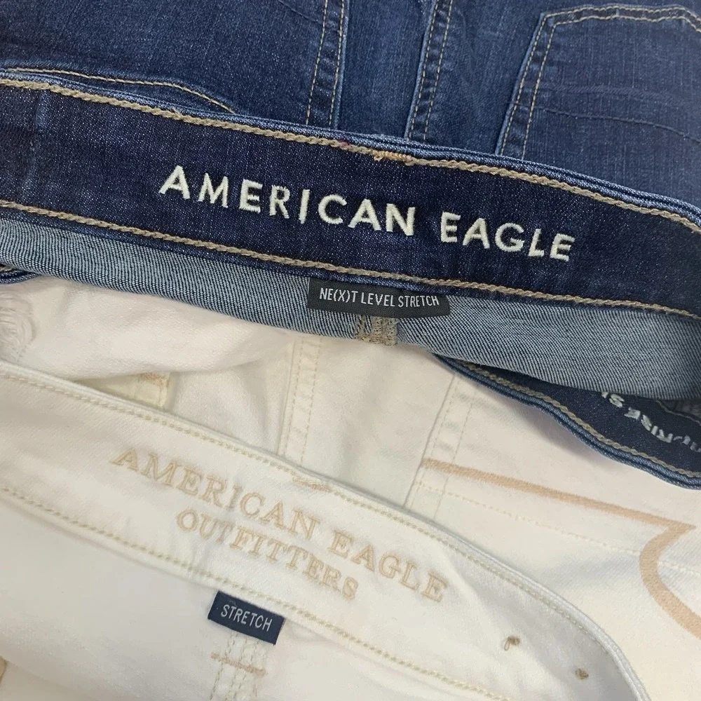 American Eagle Hi Rise Festival Shortie Shorts Woman Sz 2 Lot/2 White Blue Beach